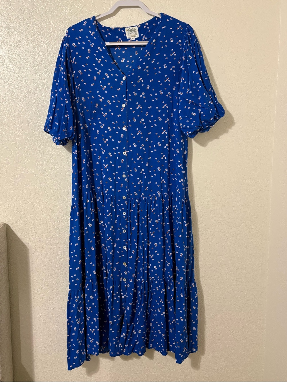 Blue Floral Button-Front Midi Dress